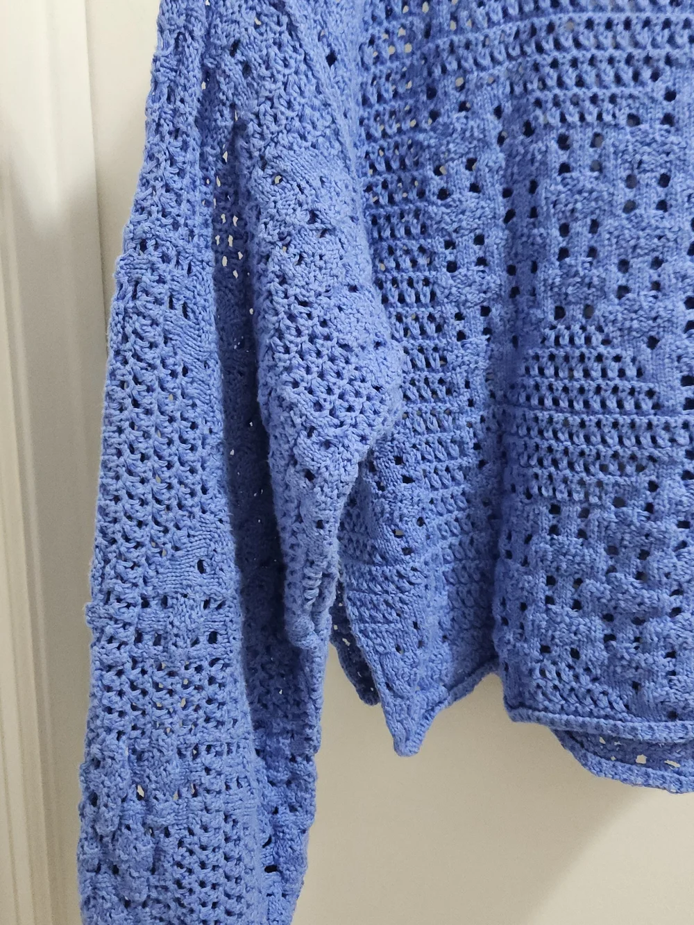 Free People Lavender Crochet Crop Sweater with Mint Trim